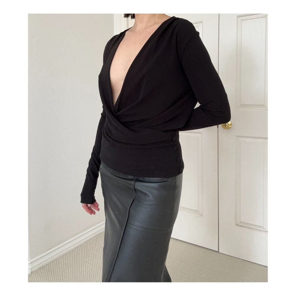 BEYMEN Black Deep V-Neck Long Sleeve Blouse, New with Tags